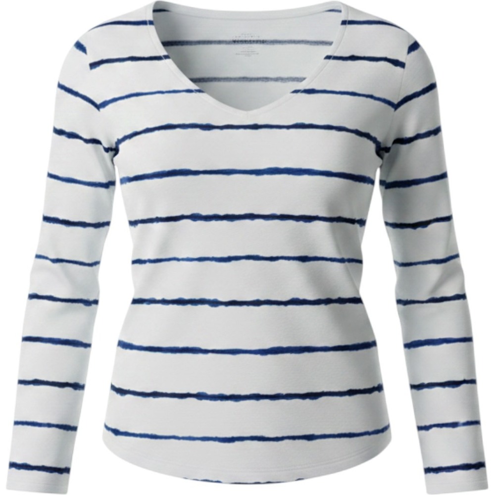 T by Talbots Women XL White Blue Striped UPF 50+ Bamboo V-Neck Long Sleeve Top - Picture 1 of 8